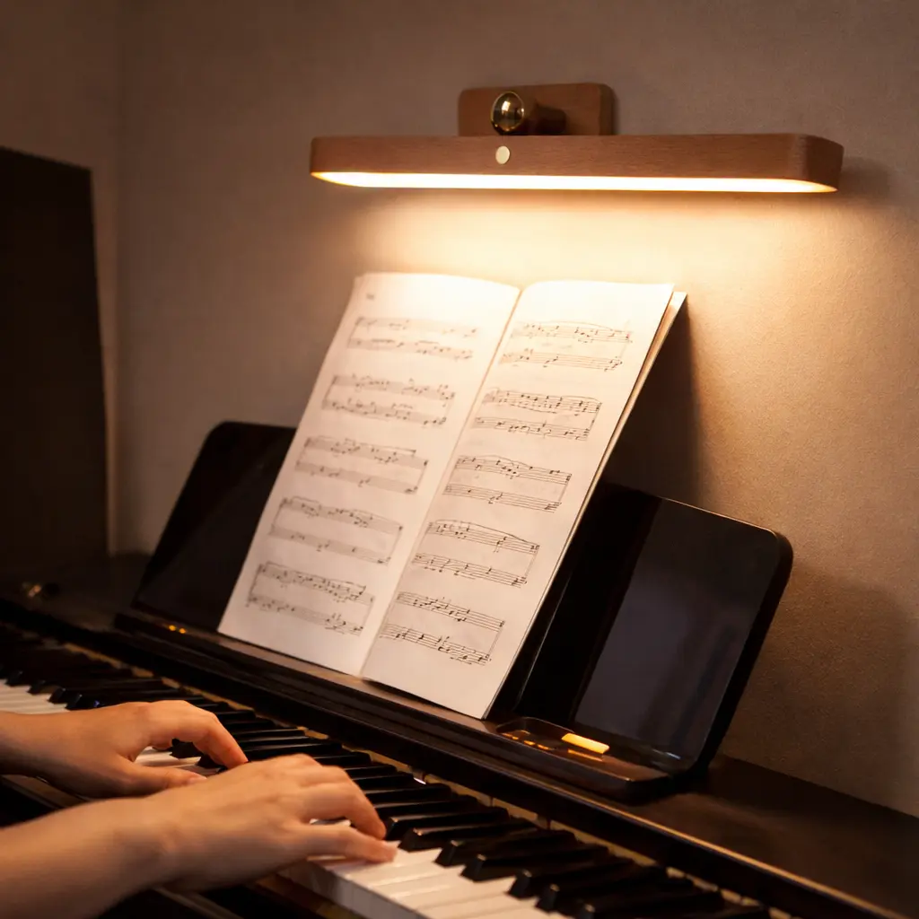 led wooden mirror light illuminating piano sheet music for quality home essentials at westfordliving