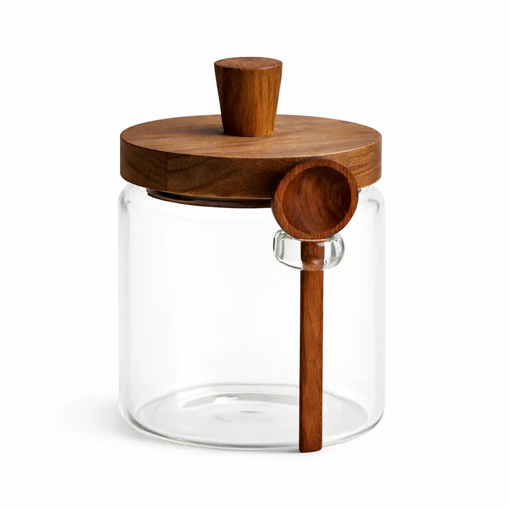 medium size borosilicate glass storage jar with airtight acacia wood lid for quality home essentials at westfordliving