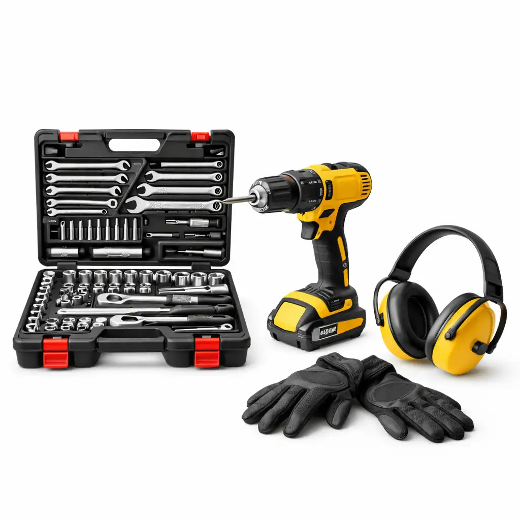 tools and hardware essentials including drill tool kit and safety gear for quality home essentials at westfordliving